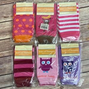 6 pairs of baby leg warmers - girly colors - OS fits 4 months and up